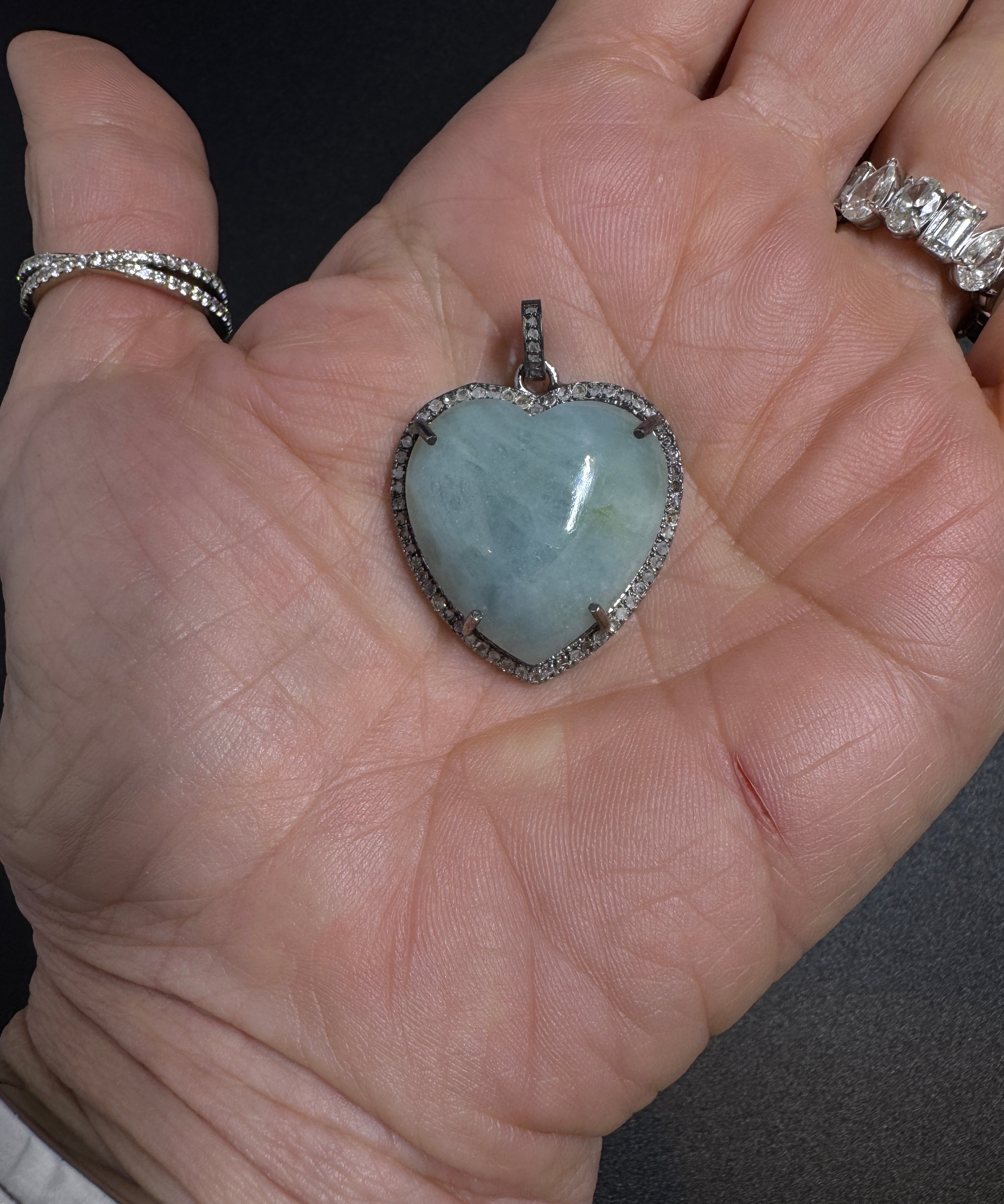 Aquamarine Puffy Heart with Pave Diamond Pendant