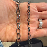 Sterling Silver Open Link Necklace with Pave Diamond Clasp