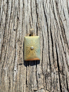 Gold Rectangle with Solitaire Diamond Pendant