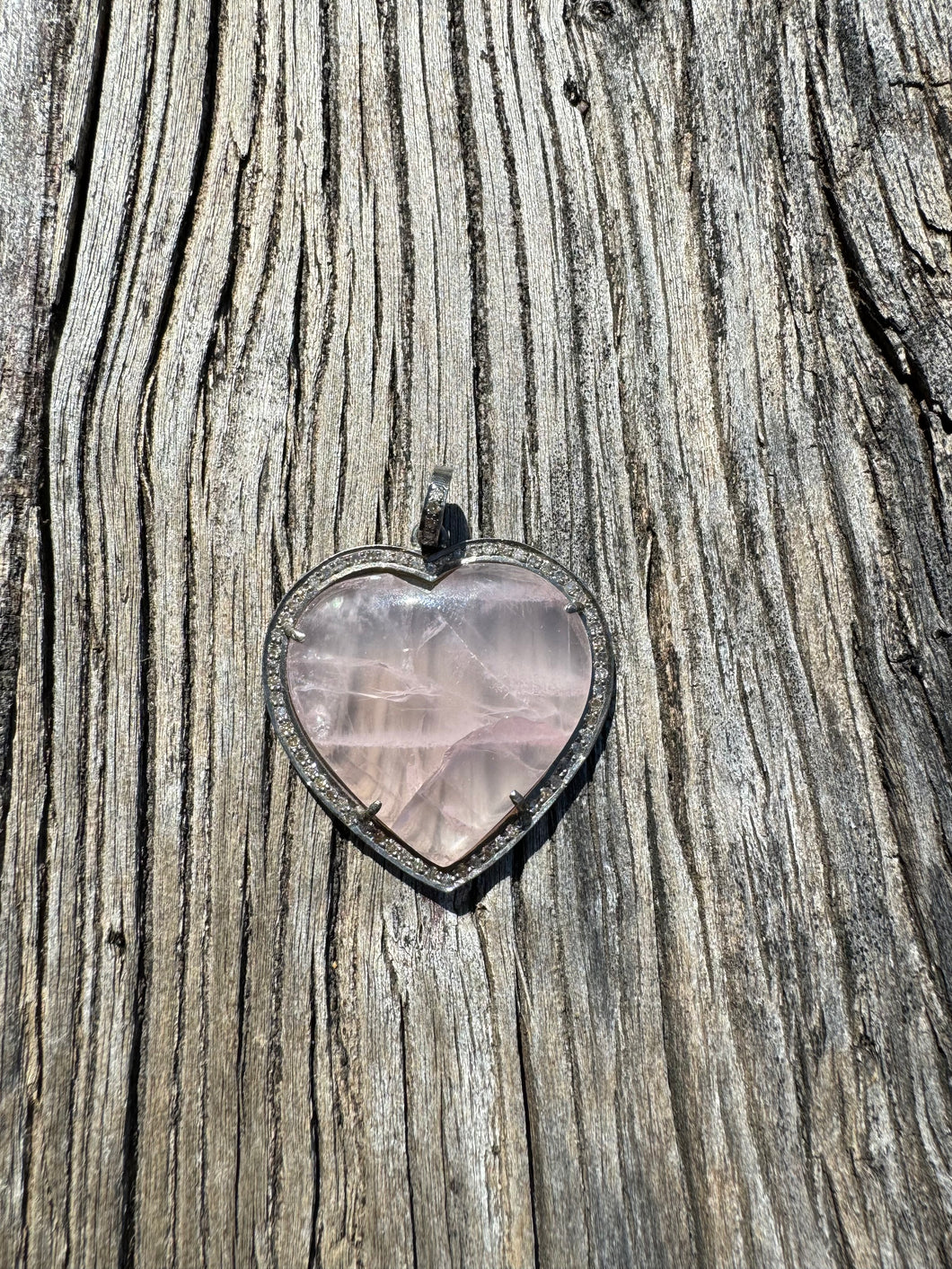 Rose Quartz and Pave Diamond Heart Pendant
