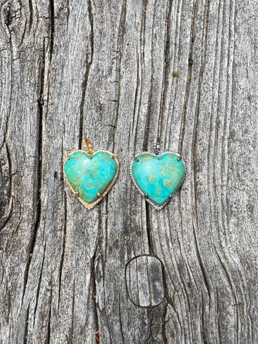 Puffy Kingman Turquoise Heart with Diamond Border Pendant