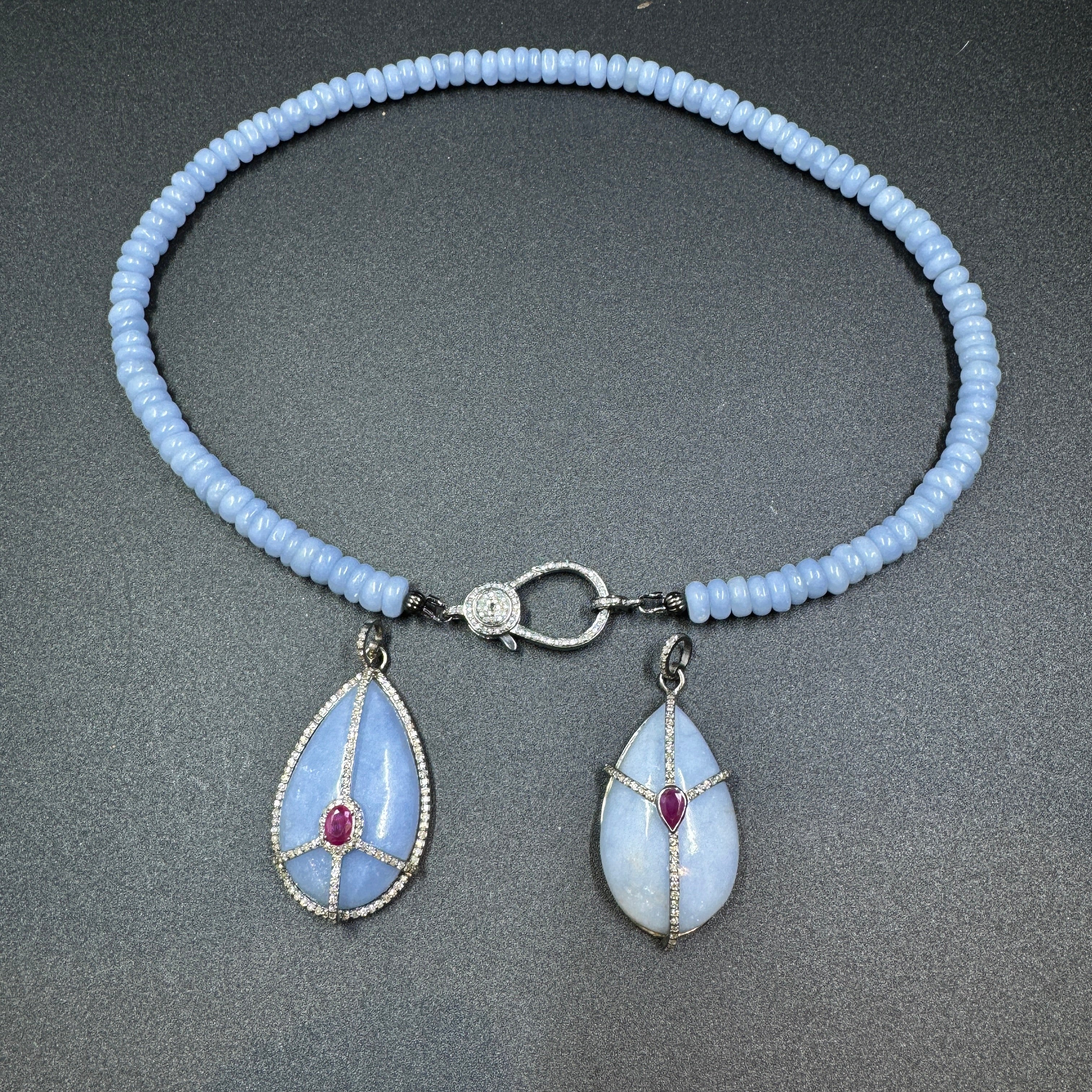 Angelite Teardrop Pendant with Ruby Center Stone