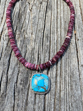 Spiny Oyster Beaded Necklace with Turquoise Square Pendant