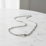 Oval Paperclip Chain Necklace with Pave Diamond Clasp