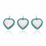 Pink Opal Heart with Turquoise and Diamond Border Pendant