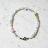 Aquamarine Beryl Beaded Hodgepodge Necklace with Diamond Clasp