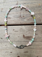 Aquamarine Beryl Beaded Hodgepodge Necklace with Diamond Clasp