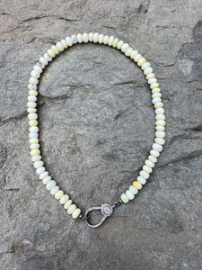 Yellow Opal Rondelle Beaded Necklace with Diamond Clasp