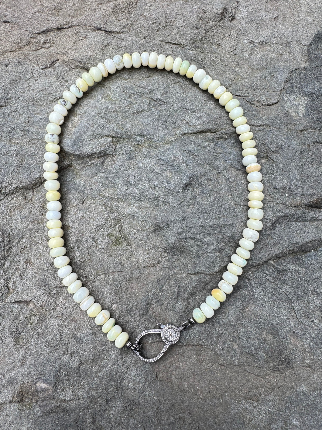 Yellow Opal Rondelle Beaded Necklace with Diamond Clasp