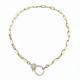 Gold Square Link Chain with Two Tone Diamond Clasp