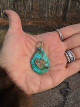 Kingman Turquoise Pendant with Diamond Heart and Bail