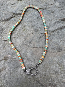 Spiny Oyster Heishi Beaded Necklace with Diamond Clasp