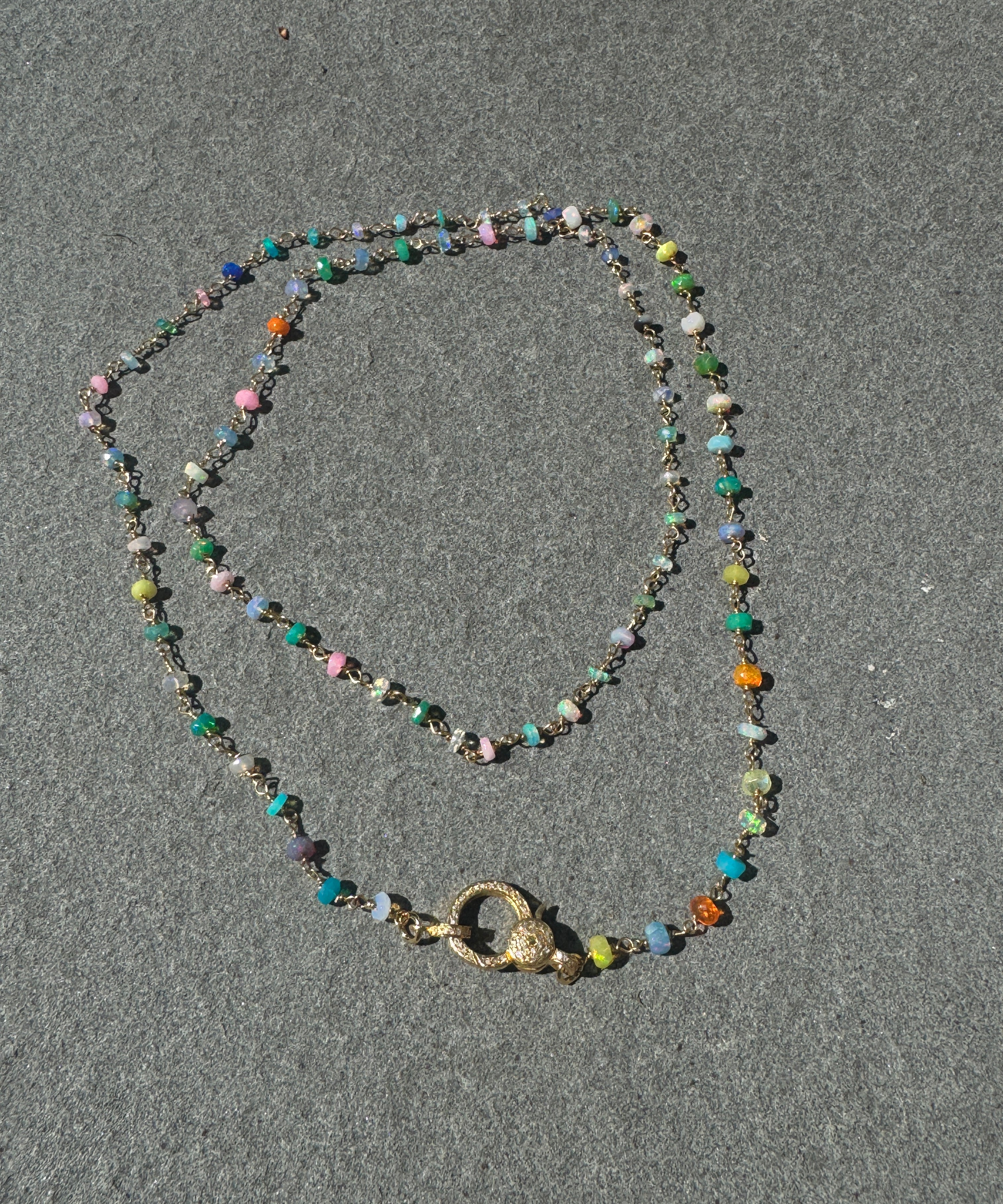 Mixed Opal Beaded Necklace with Diamond Clasp