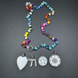 Rainbow Gemstone Beaded Necklace with Diamond Clasp