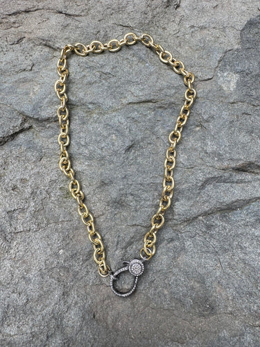Lightweight Gold Round Link Chain with Pave Diamond Clasp