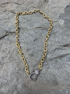 Lightweight Gold Round Link Chain with Pave Diamond Clasp