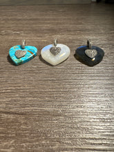 Puffy Gemstone Heart with Diamond Center Heart and Double Row Diamond Bail