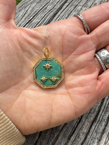 Kingman Turquoise and Pave Diamond Pendants