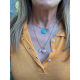 Turquoise Clover with Solitaire Diamonds 14k Gold Cage and Bail