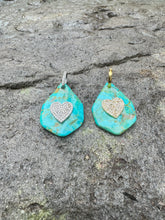 Kingman Turquoise Pendant with Diamond Heart and Bail