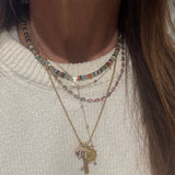 Multi Gemstone Necklace with Mother of Pearl Initial