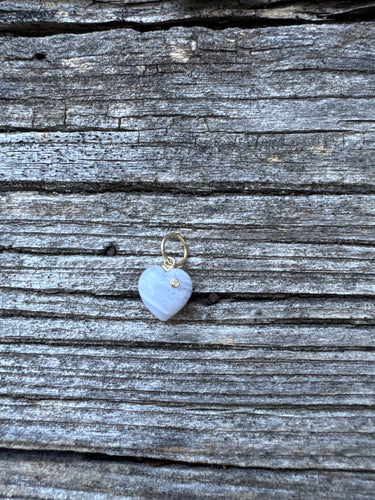 Mini Lace Agate Heart with Solitaire and 14k Gold Details