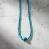 Turquoise Heishi Necklace with Diamond and Turquoise Bead