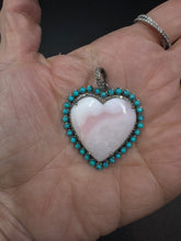 Pink Opal Heart with Turquoise and Diamond Border Pendant