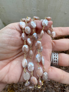 Pink Moonstone Beaded Necklace with Diamond Clasp