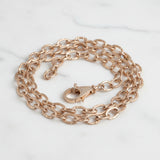 Rose Gold Flat Oval Link Chain Necklace with Diamond Clasp