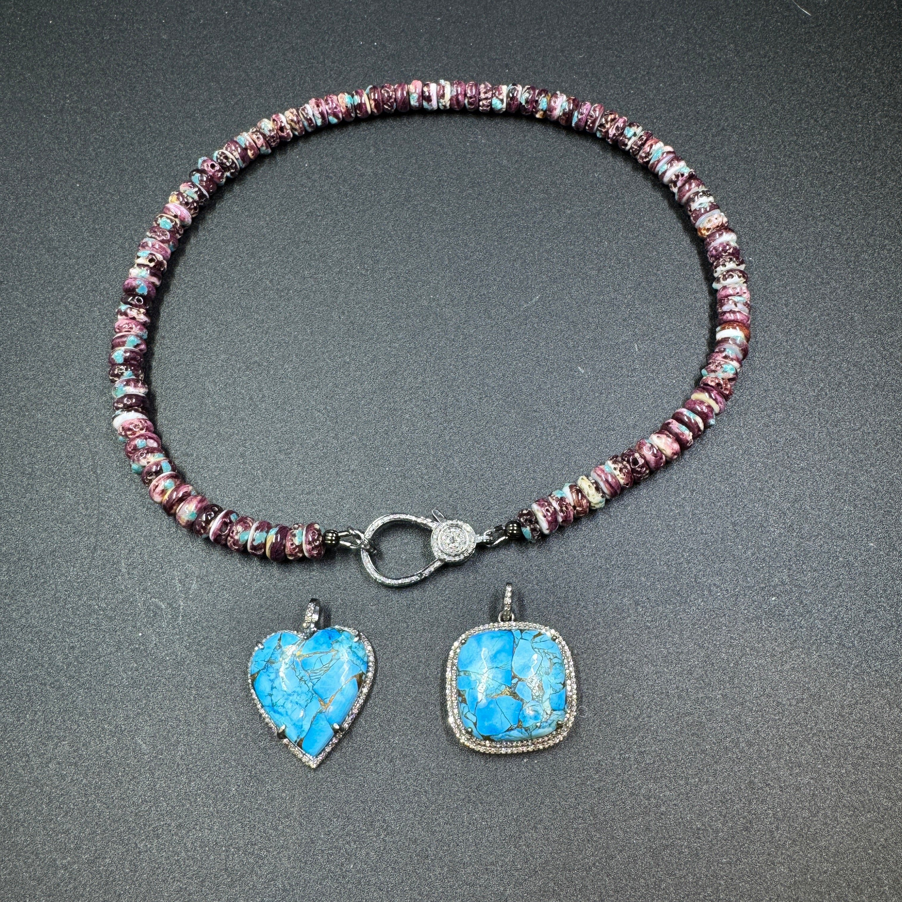 Spiny Purple Oyster Heishi Beaded Necklace with Diamond Clasp