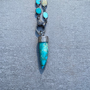Turquoise Horn with Pave Diamond Cap Pendant