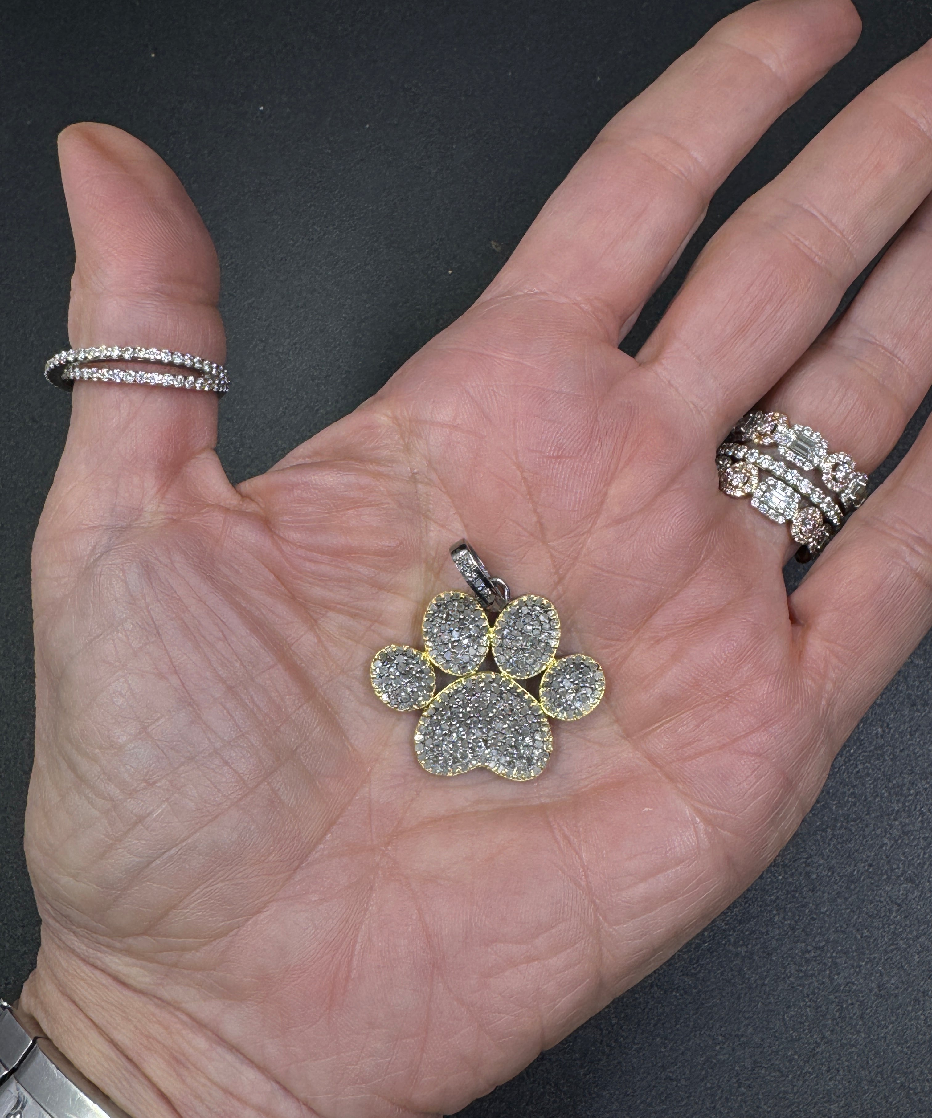 Two Tone Dog Paw Pave Diamond Pendant