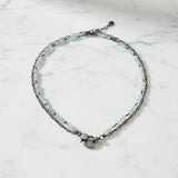 Double Strand Aquamarine Beryl and Silver Chains with Diamond Clasp