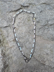 Double Strand Aquamarine Beryl and Silver Chains with Diamond Clasp