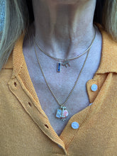 Blue Sapphire Bar with 14k Gold Border