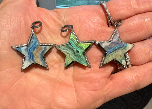 Dyed Lace Agate Star with Diamond Border Pendant