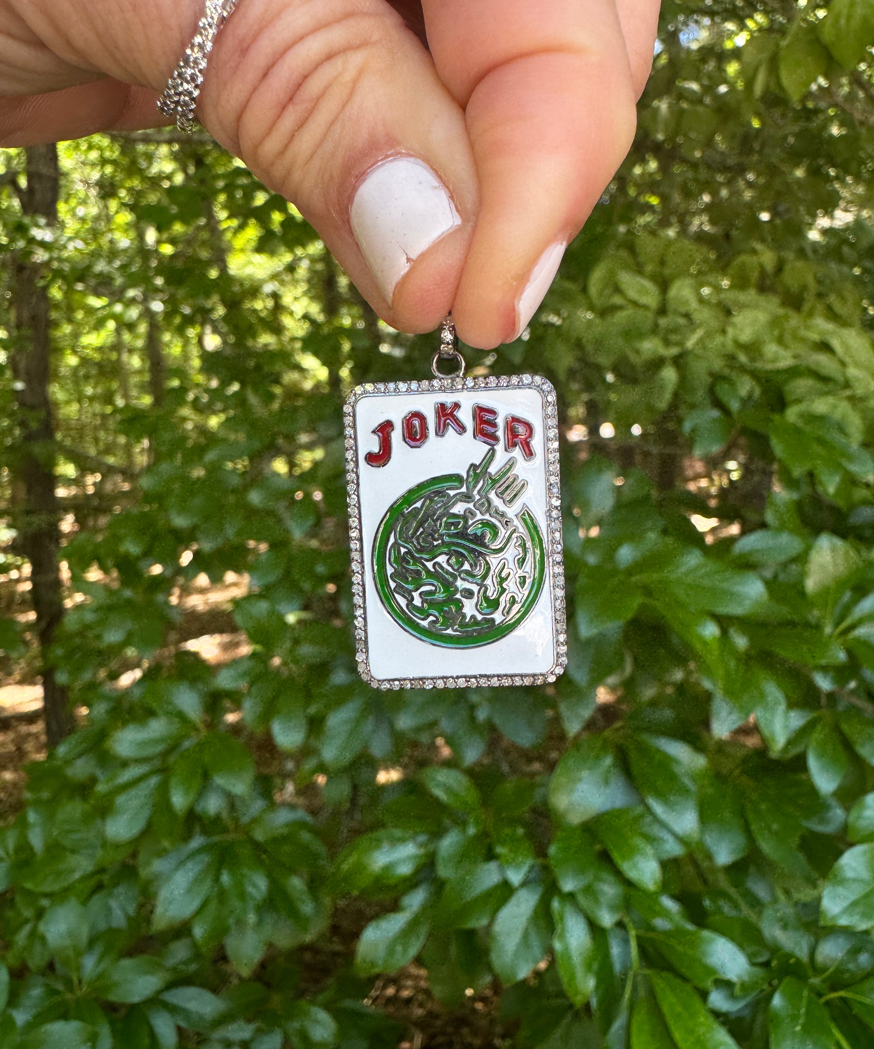 Pave Diamond and Enamel Mahjong Joker Tile Pendant