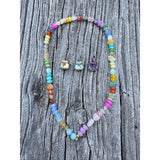 Square Gemstone Pendant with Diamond Border