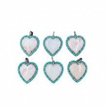 Pink Opal Heart with Turquoise and Diamond Border Pendant