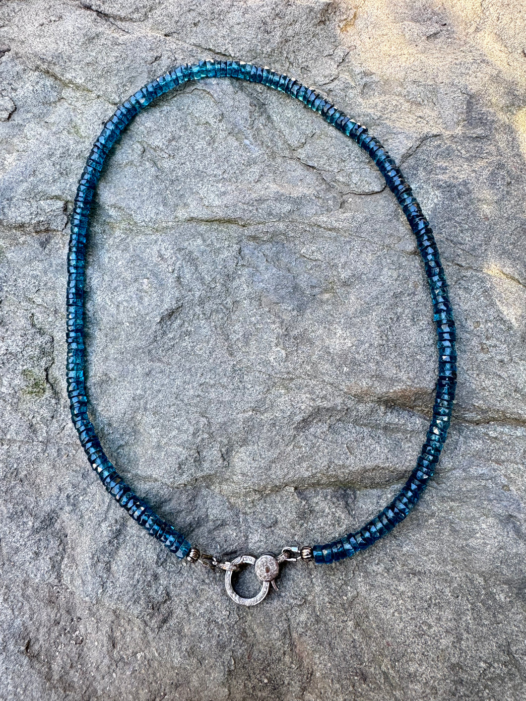 Apatite Beaded Heishi Necklace with Diamond Clasp