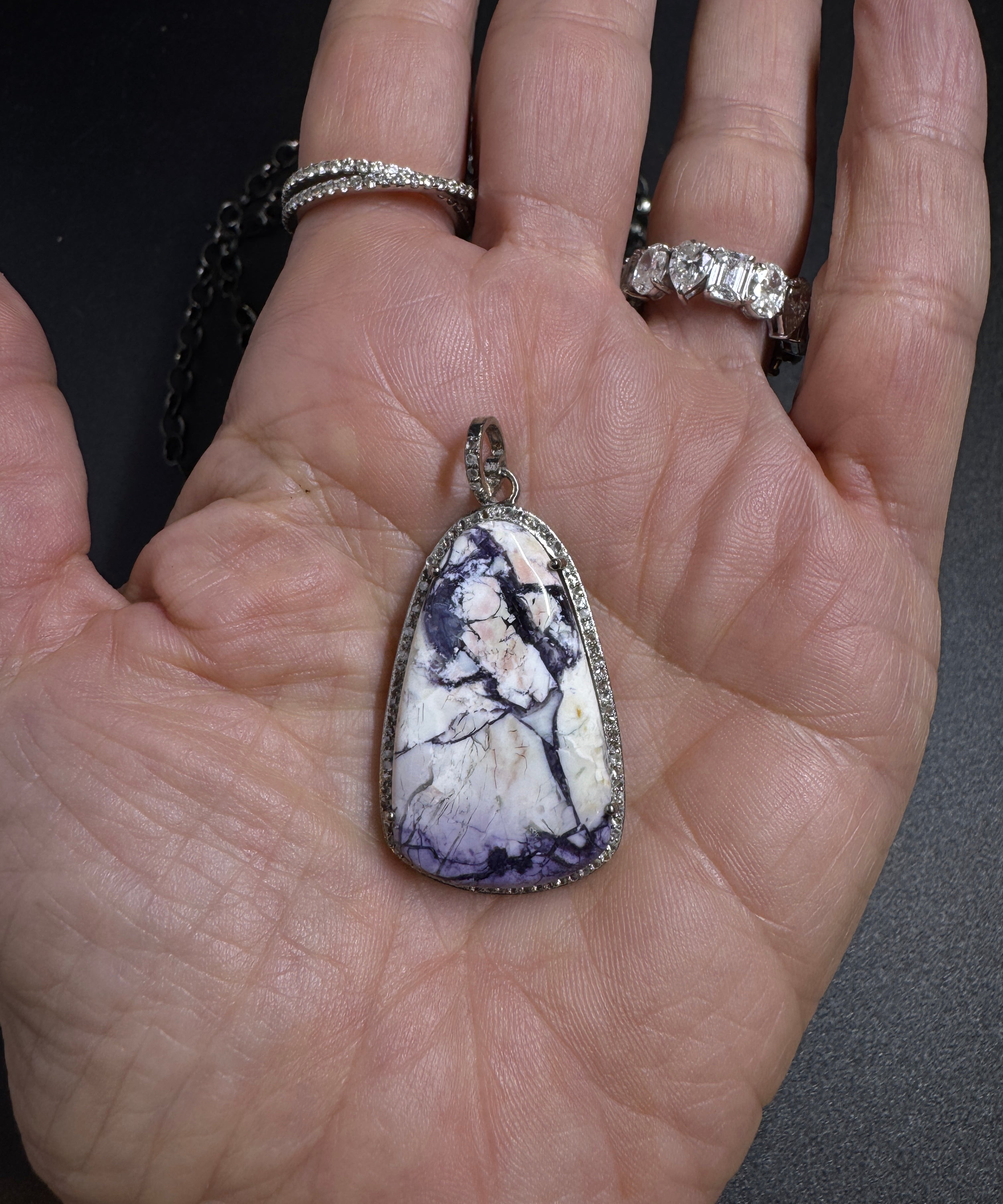 Bertrandite and Diamond Pendant