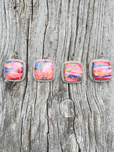Puffy Multi Copper Turquoise and Pave Diamond Square Pendants