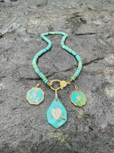 Kingman Turquoise Pendant with Diamond Heart and Bail