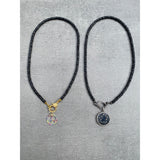 Black Spinel Beaded Necklace with Pave Diamond Clasp