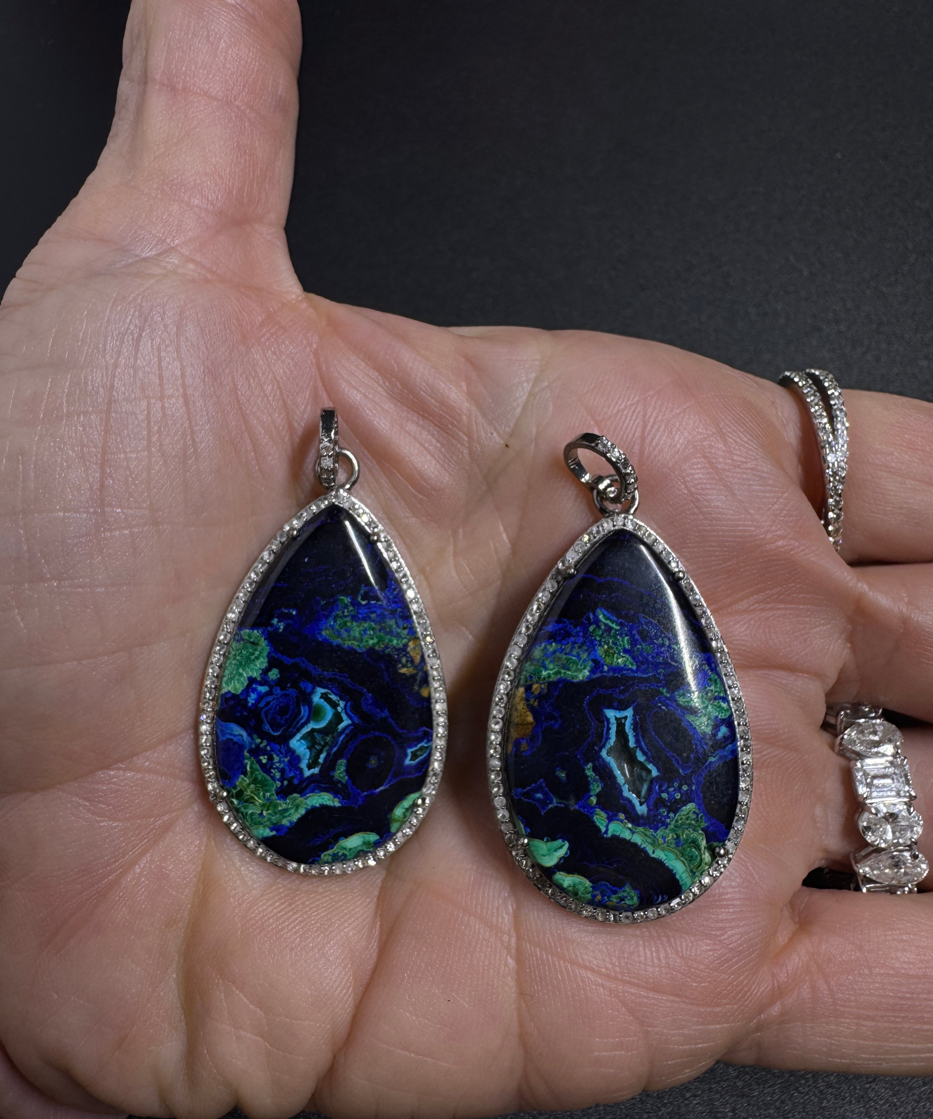 Azurite Malachite and Diamond Pendants