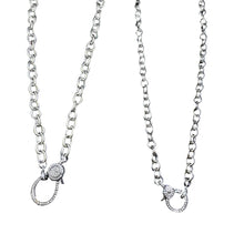 Sterling Silver Simple Oval Chain Necklace with Pave Diamond Clasp