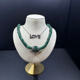 Emerald Beaded Necklace with Emerald and Diamond Center Bead