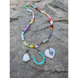 Hodgepodge Gemstone Beaded Necklace with Heart Diamond Clasp