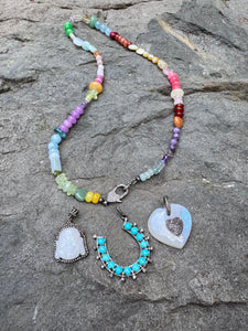 Hodgepodge Gemstone Beaded Necklace with Heart Diamond Clasp